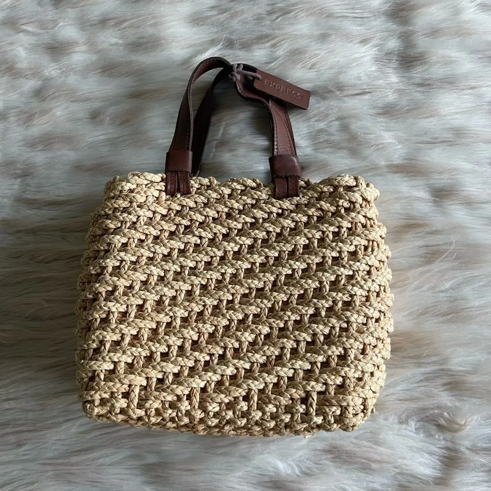 Express Y2K Straw Mini Handbag with Leather Straps